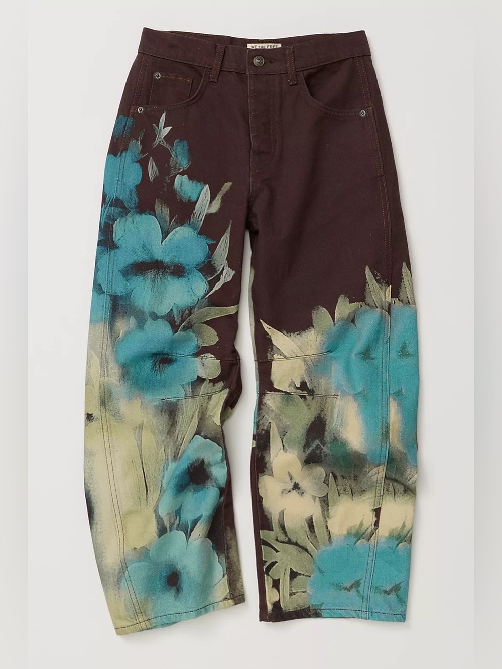 NWT FREE PEOPLE WE THE FREE Good Luck Printed Barrel Jeans | Washed Floral $148 - Picture 2 of 10